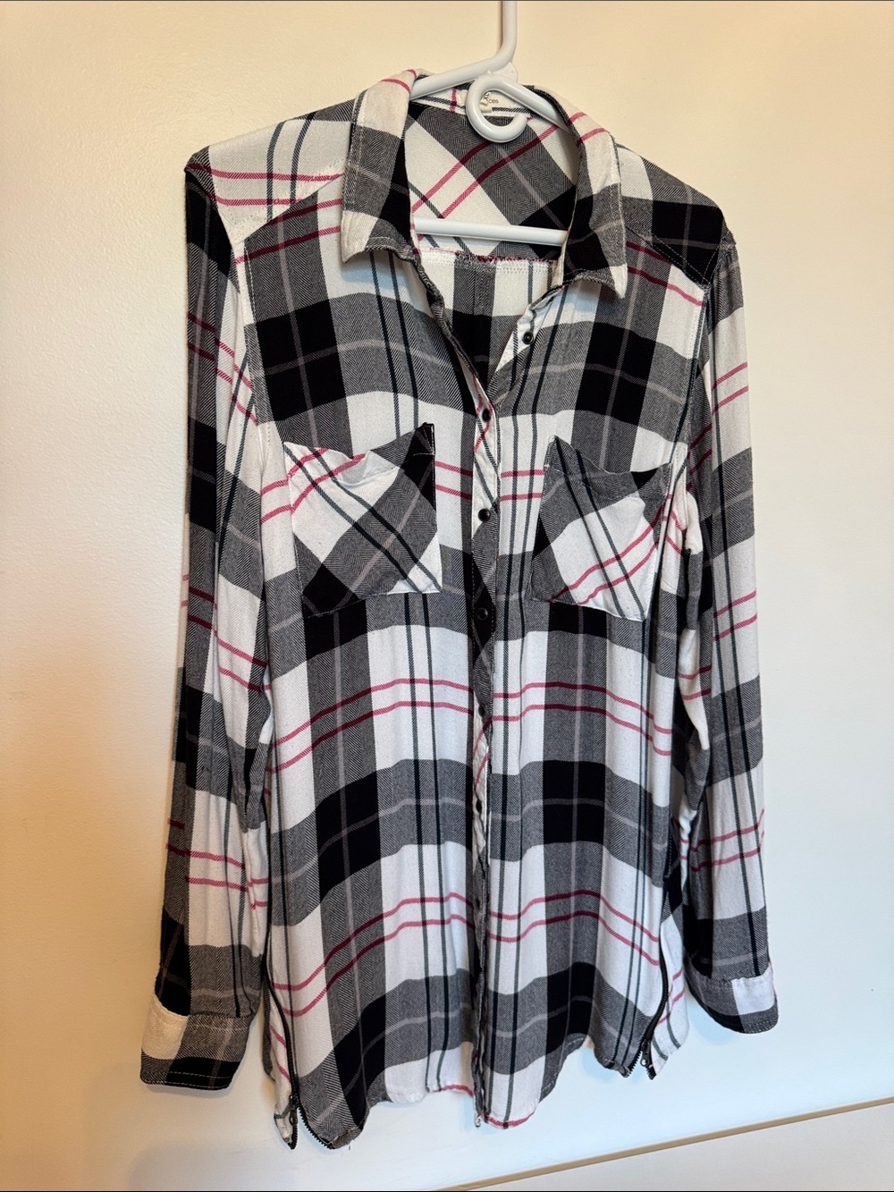 Maurices Black, White & Pink Plaid Button-Down Shirt